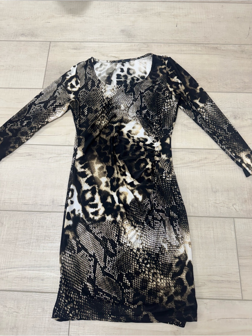 Milano Long Sleeve Animal & Snakeskin Print Bodycon Dress - Black, White & Brown